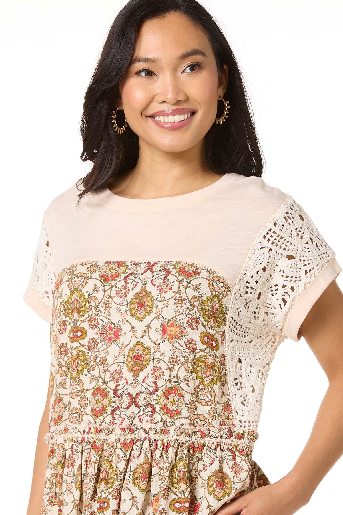 Cato Fashions | Cato Jute Floral Lace Peplum Top