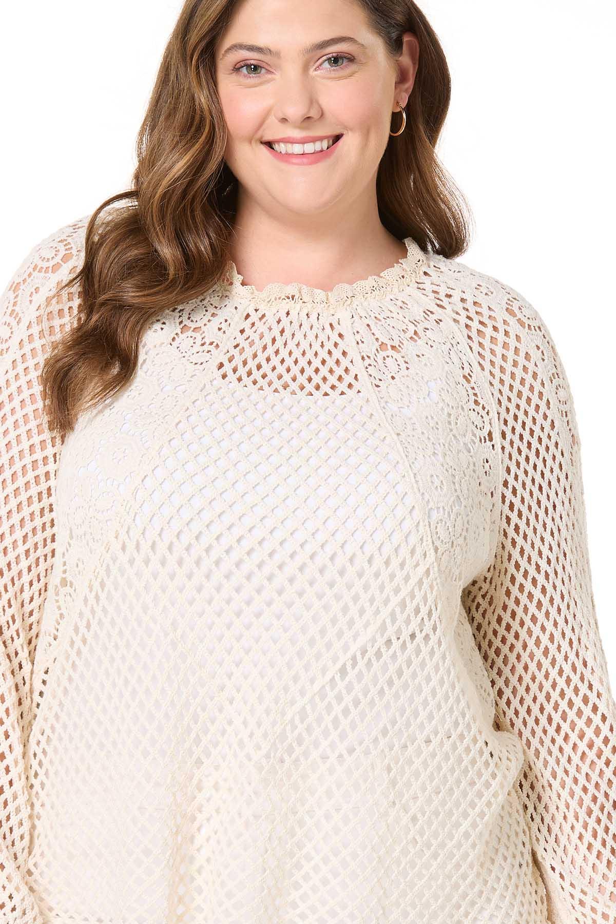 Cato Fashions | Cato Plus Size Ivory Floral Crochet Top