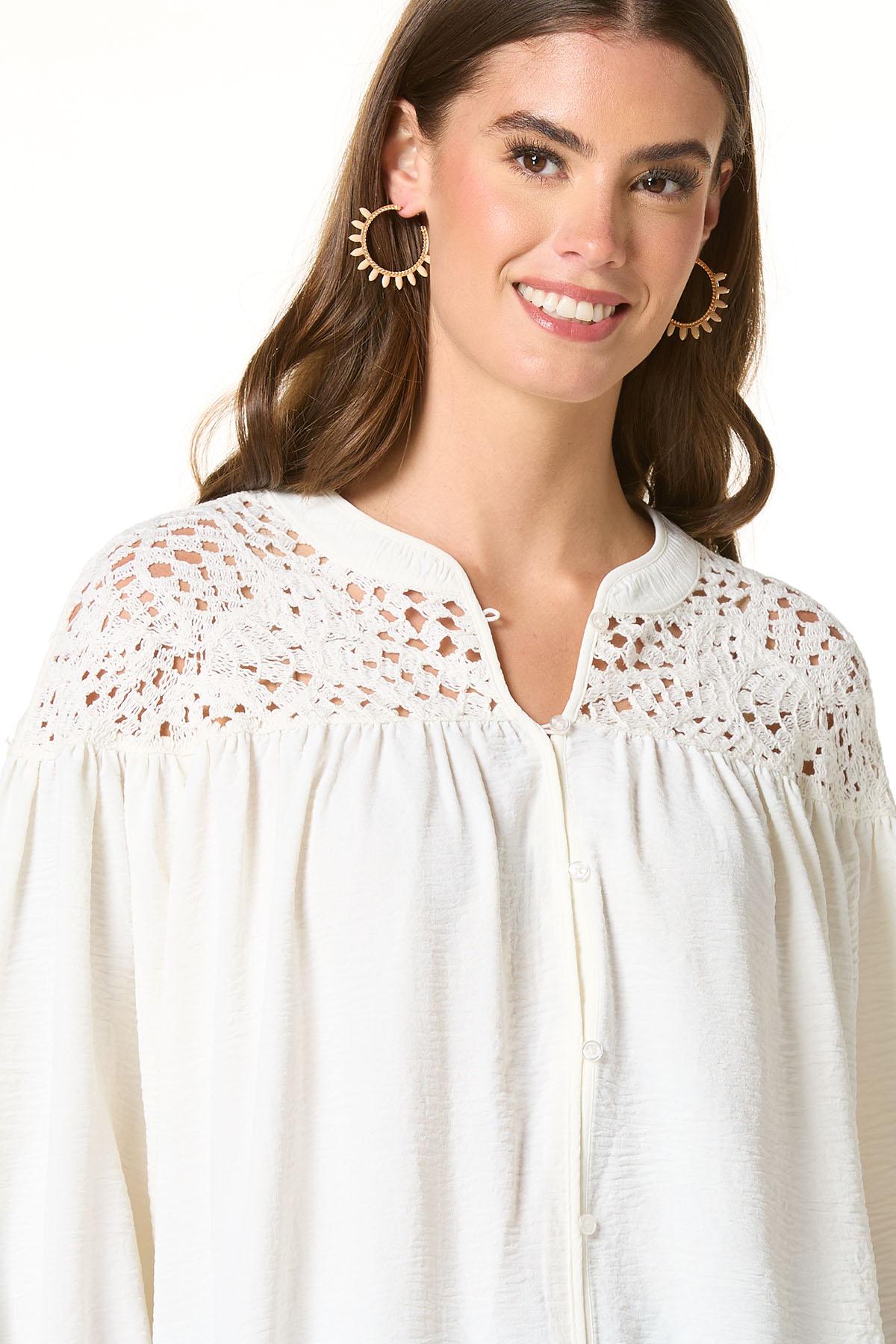 Cato Fashions | Cato White Crochet Yoke Top