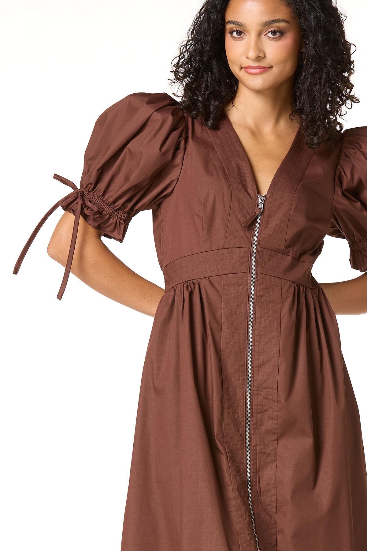 cato dress Brown puffy sleeves midi dress-CATO XL / Brown This Molo one Khaite, Catto crpe maxi dress,